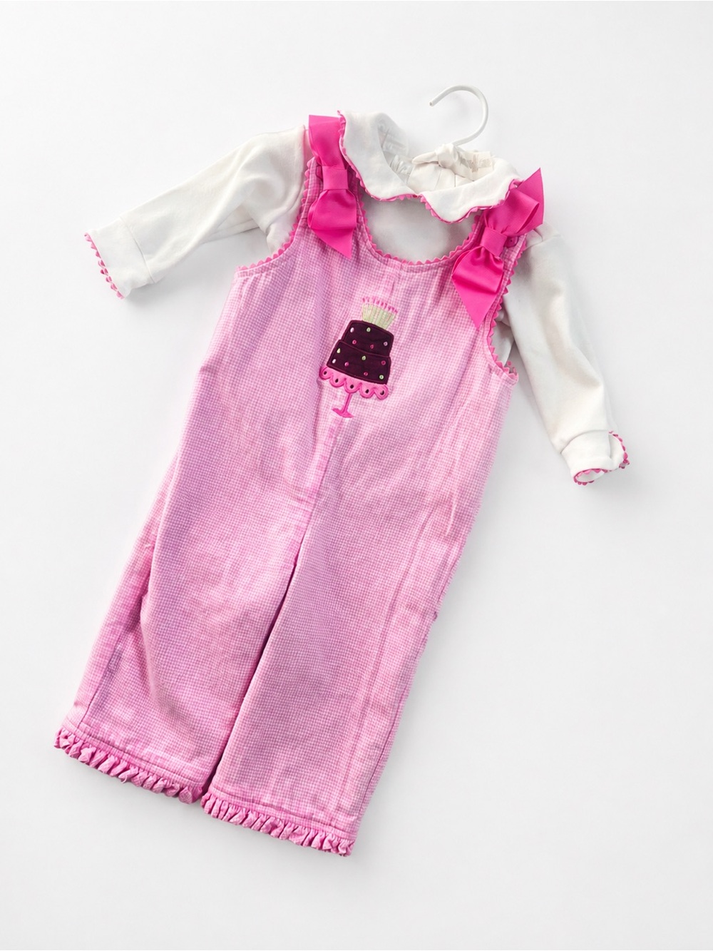 Peaches ’n Cream Girls 12M Birthday Outfit Pink Gingham Cake Romper Vintage
